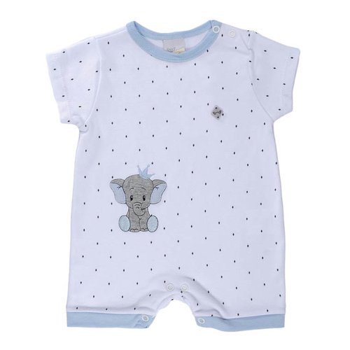 Macacão Curto para Bebê em Cotton Elefante Azul