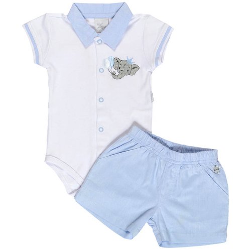 Conjunto de Bebê Body Curto Elefante e Shorts Azul