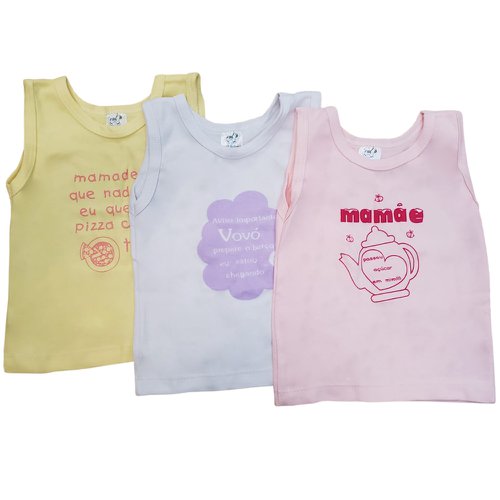 Kit Camiseta Regata de Bebê Diversão Malha 3 Peças