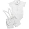 Conjunto de Bebê Body Curto e Shorts Suspensório Branco