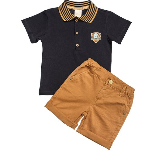 Conjunto Infantil Camisa Polo Marinho e Bermuda