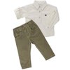 Conjunto Infantil Camisa Longa Off White e Calça Verde