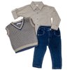 Conjunto Infantil Camisa Longa, Colete e Calça Chevron Bege