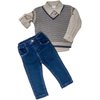 Conjunto Infantil Camisa Longa, Colete e Calça Chevron Bege
