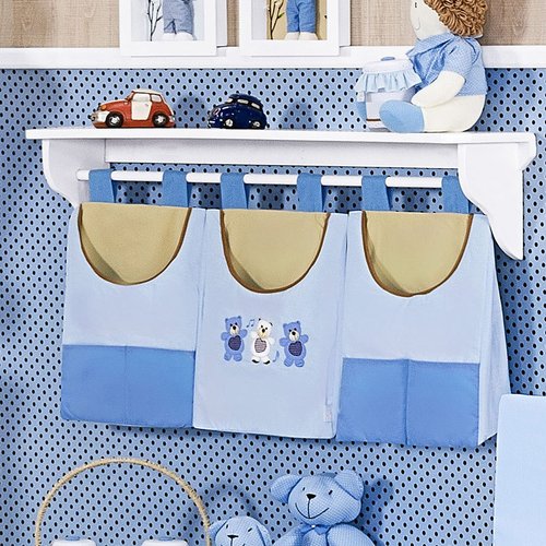 Porta Fraldas Para Varão Enxoval para Quarto de Bebê Menino Little Bears Azul