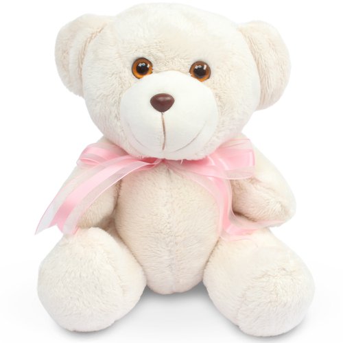 Ursinho de Pelúcia Baunilha Laço Rosa 15cm