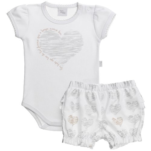 Conjunto de Bebê Body Corações com Shorts Branco