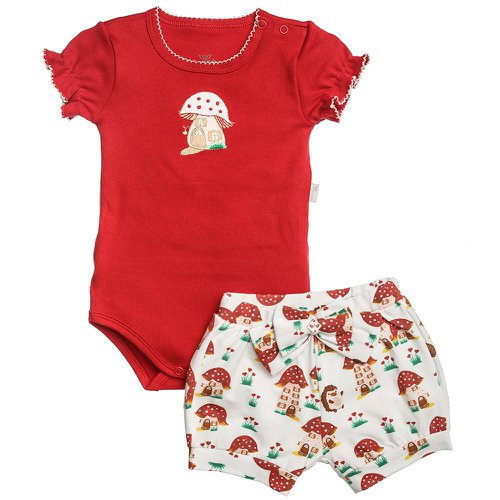Conjunto de Bebê Body e Shorts Cogumelos Vermelho