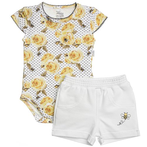 Conjunto de Bebê Body e Shorts Floral Amarelo