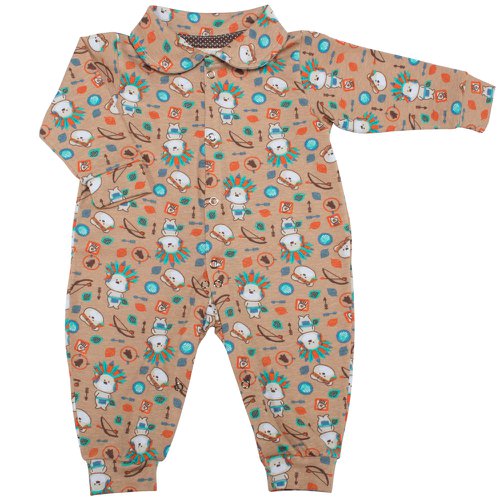 Macacão de Bebê Urso Índio Bege Pijama Malha