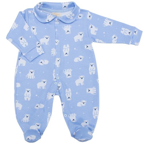 Macacão de Bebê Urso Polar Azul Pijama Malha