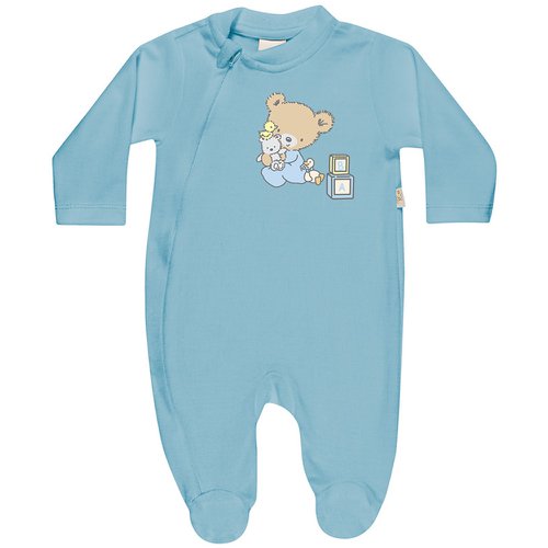 Macacão Longo de Bebê Ursinho Azul Plush