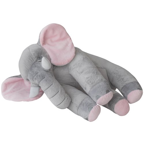Almofada Elefante de Pelúcia Bebê Cinza com Rosa 80cm