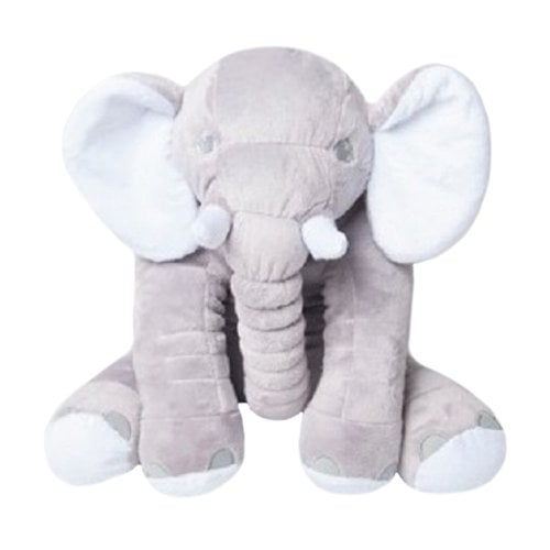 Almofada Elefante de Pelúcia Bebê Cinza com Branco 50cm