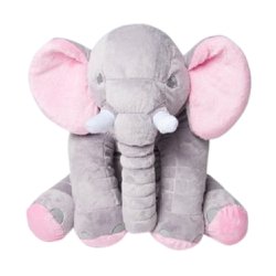 Almofada Elefante de Pelúcia Bebê Cinza com Rosa 50cm