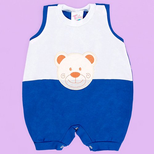 Macacão de Bebê Menino Verão Ursinho Branco - Azul