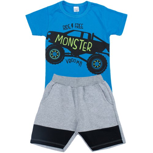 Conjunto Infantil Monster Azul com Preto