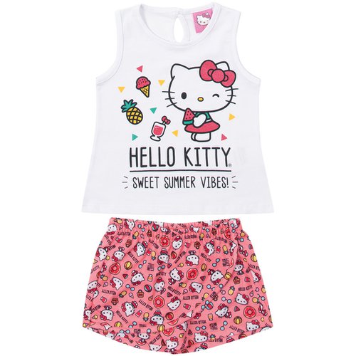 Conjunto Infantil Hello Kitty Branco com Coral
