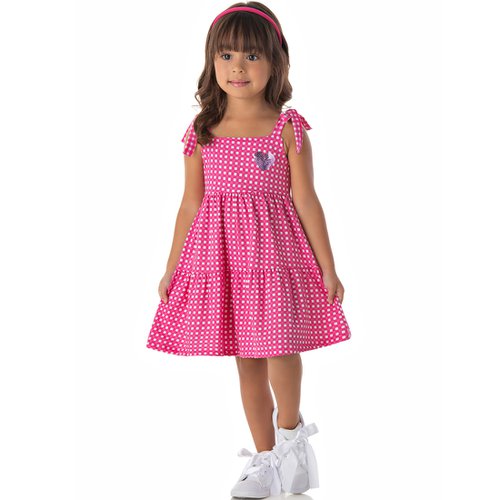 Vestido Infantil de Menina Xadrez Pink