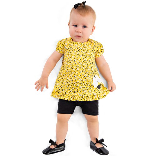 Conjunto de Bebê Menina Florzinhas Amarelo