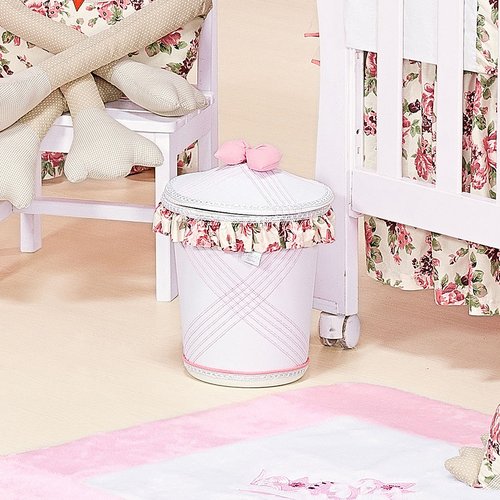 Lixeira Para Quarto de Bebê Menina Princess Branco - Rosa - Floral