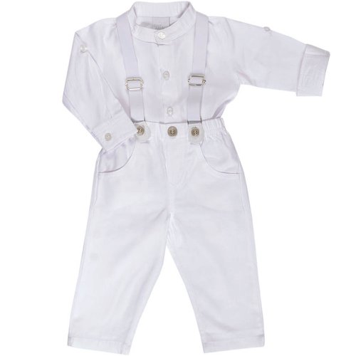 Conjunto de Bebê Batizado Camisa e Calça Branco
