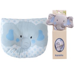 Travesseiro Anatômico + Naninha para Bebê Elefantinho Azul