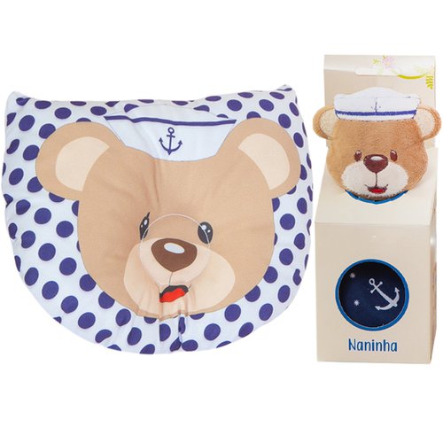 Travesseiro Anatômico + Naninha para Bebê Urso Marinheiro