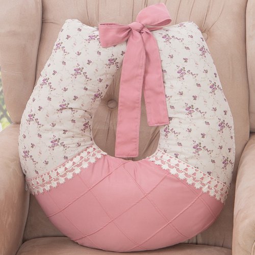 Almofada Amamentação para Bebê Luxo Floral Rosê