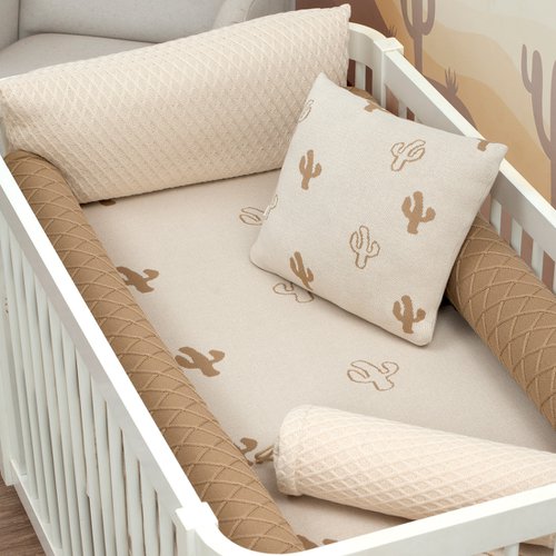 Kit Berço Tricot Cactos Palha 6 Peças