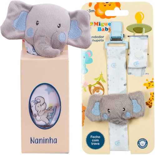 Naninha + Prendedor de Chupeta Elefantinho Azul