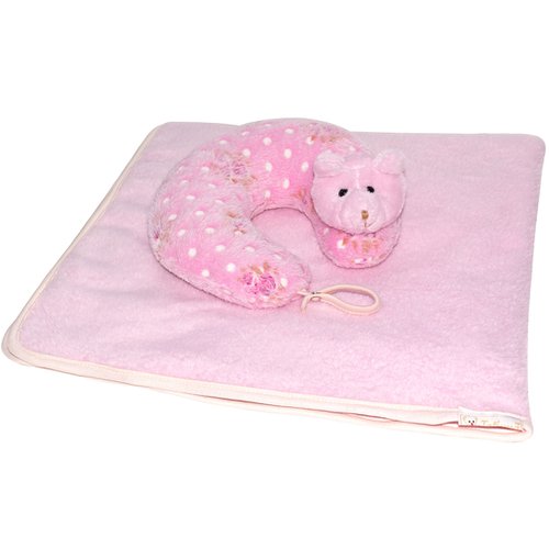 Manta de Bebê + Protetor de Pescoço Ursinha Rosa Soft