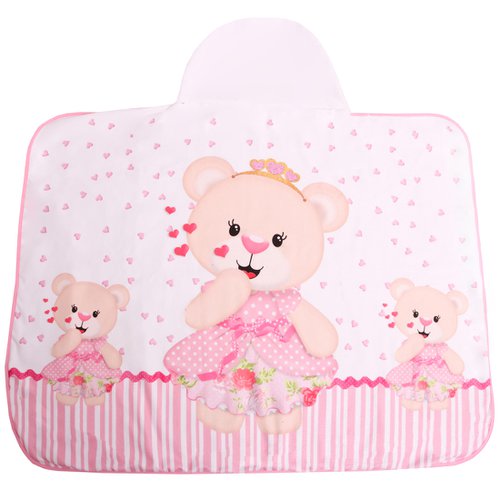 Toalha de Banho Bebê Ursa Carinhosa Rosa com Capuz