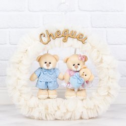 Enfeite Porta Maternidade Família Urso Azul e Rosa - Menino