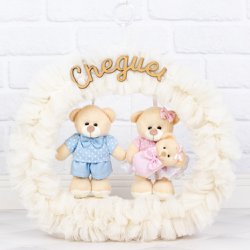 Enfeite Porta Maternidade Família Urso Azul e Rosa - Menina