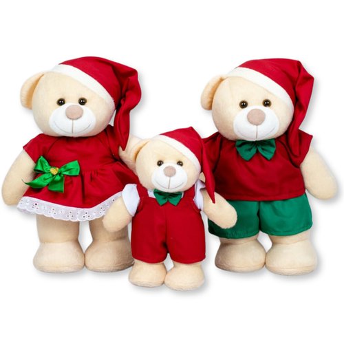 Urso de Pelúcia Amore Menino Decoração de Natal 3 Peças