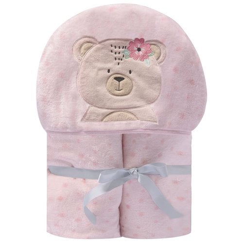 Cobertor de Bebê Ursa Rosê com Capuz