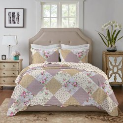Cobre Leito Queen Patchwork Floral Dupla Face Matelado 3 Peças
