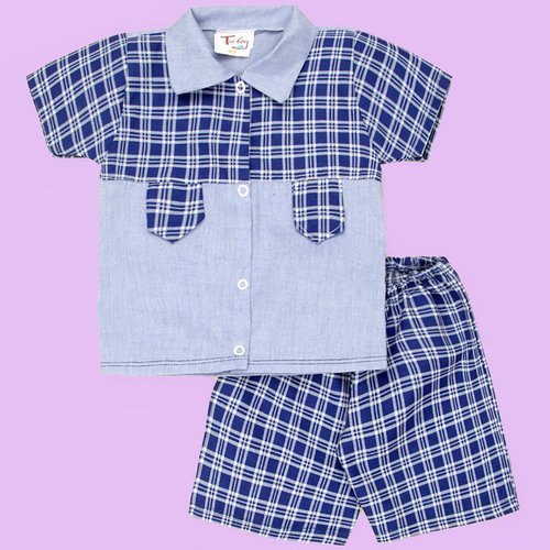 Conjunto Baby Camisa e Bermuda Xadrez Azul Bebê Menino