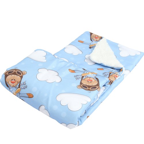 Manta de Bebê Sherpa Ursinho Aviador Azul