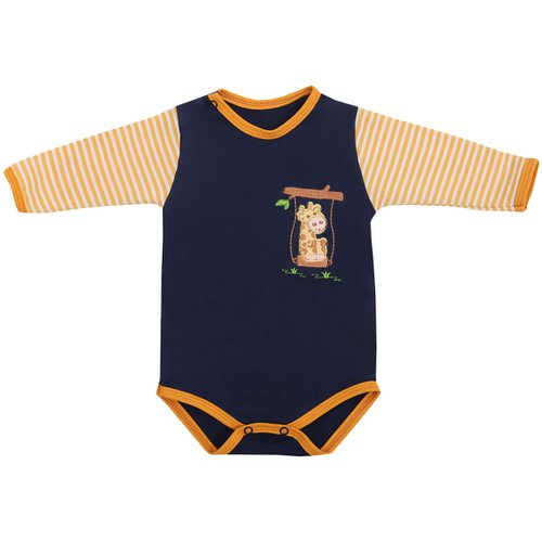 Body de Bebê Manga Longa Girafinha Azul Marinho