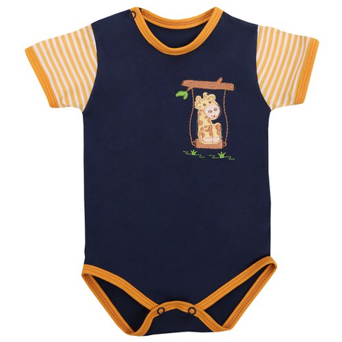 Body de Bebê Manga Curta Girafinha Azul Marinho