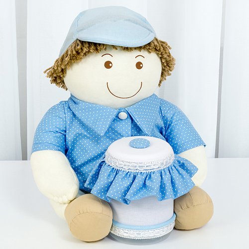 Boneco Porta Cotonete Urso Theo Para Quarto de Bebê Menino Azul