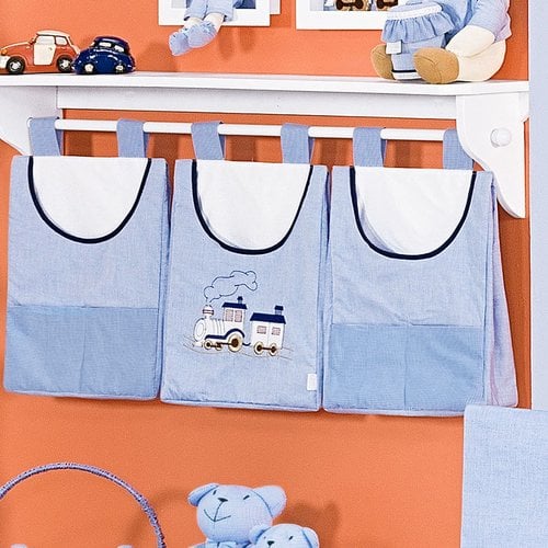 Porta Fraldas Para Varão Train Azul 3 Peças Bebê Menino
