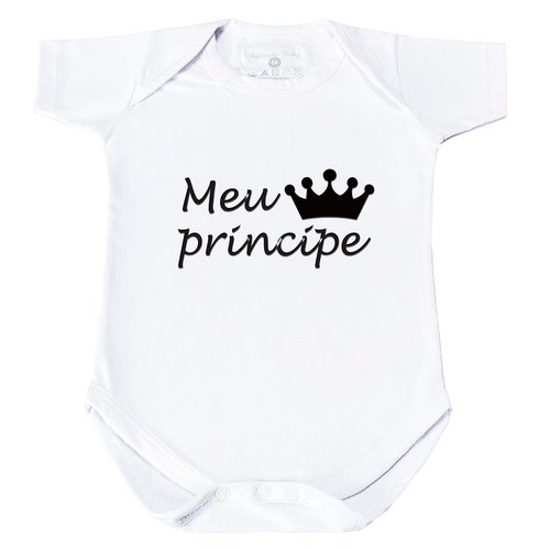 Body Para Bebê Menino Meu Príncipe Branco Manga Curta - P