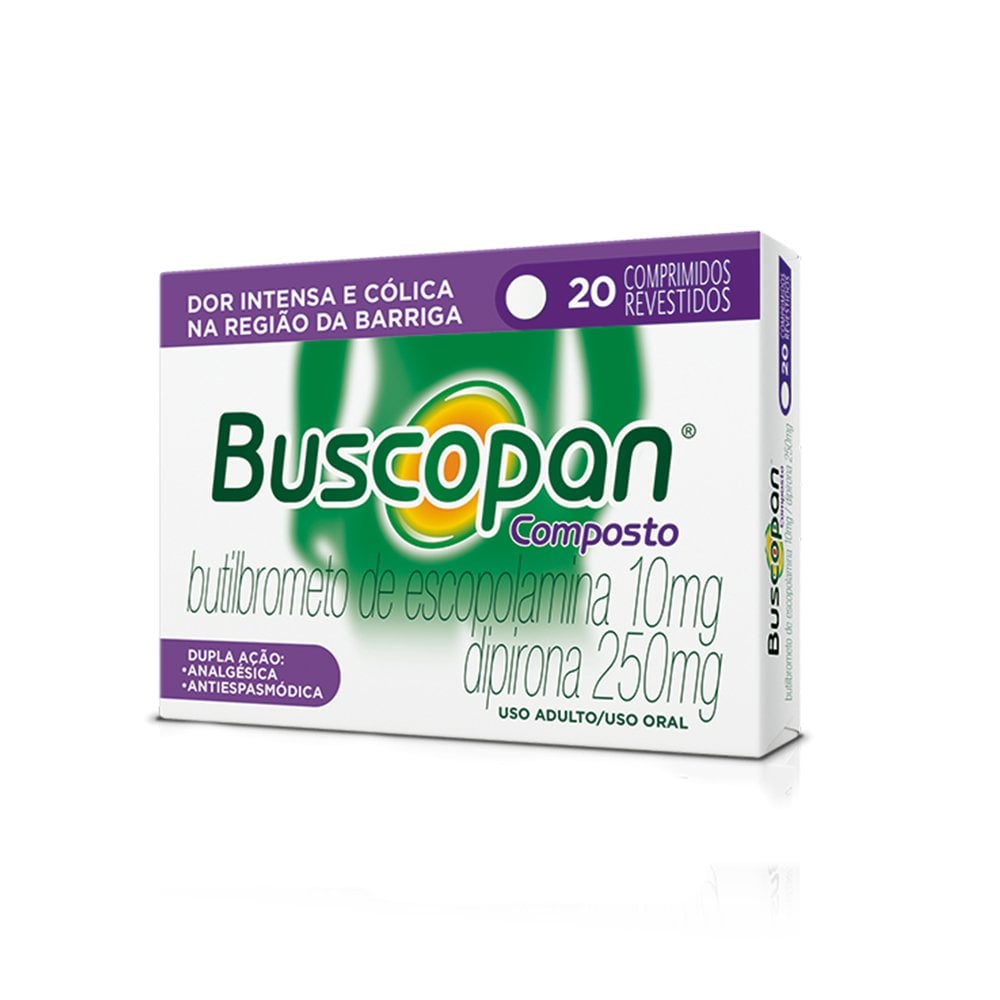 Buscopan Composto 10mg   250mg, caixa com 20 comprimidos revestidos | Farma Ponte