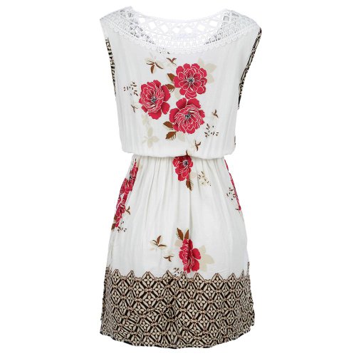 Vestido Estampado Com Renda Na Gola