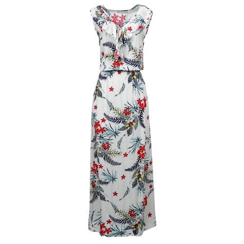 Vestido longo com store babado na gola