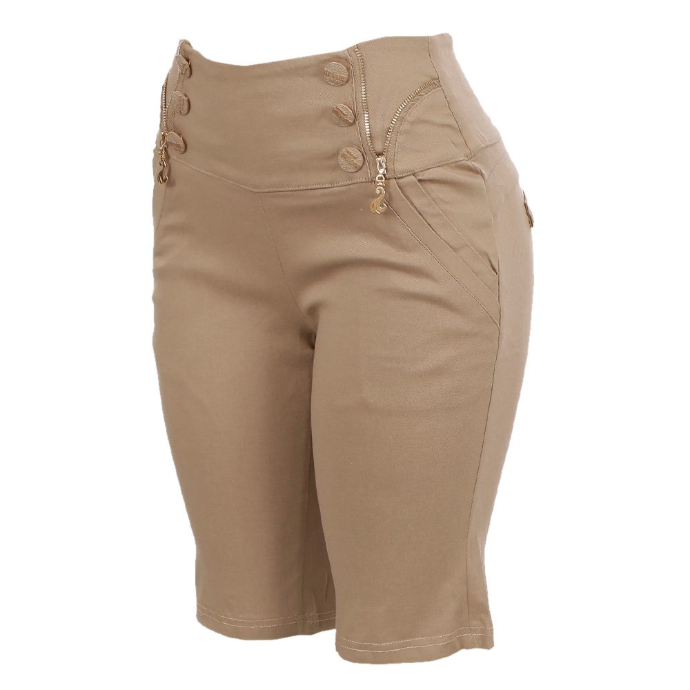 Bermuda Cotton Jeans Cintura Alta Liso - Compre Agora 