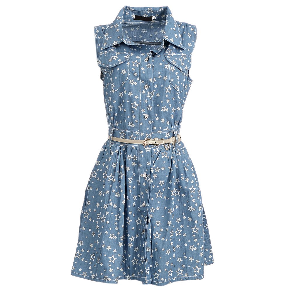 Vestido Jeans Estampado Com Cinto Compre Agora Feira da